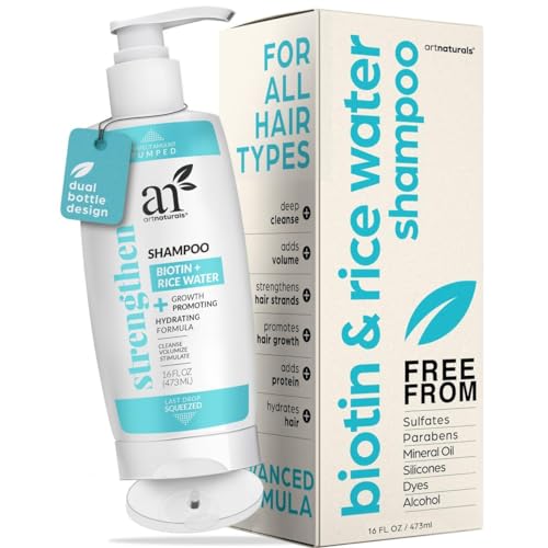 Artnaturals Rice Water + Biotin Shampoo - Promotes Strength & Shine, Nourishing Blend - 16 Fl Oz