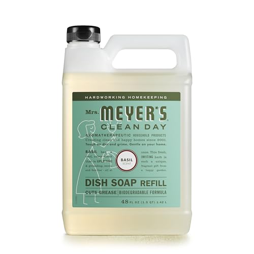 Mrs. Meyer's Liquid Dish Soap Refill - Grease Cutting, Plant-Derived, Basil - 48 fl. oz