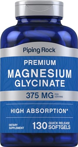 Piping Rock Magnesium Glycinate - High Absorption, Non-GMO & Gluten Free - 375mg, 130 Softgels