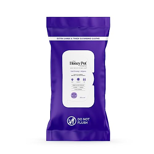 The Honey Pot Company Intimacy Cleansing Wipes - pH Balanced, Paraben Free - 20 Extra Large Cloths