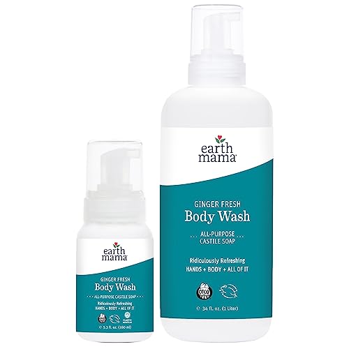 Earth Mama Body Wash - Gentle Foaming Cleanser for Sensitive Skin, Organic Oils & Herbs - 5.3oz