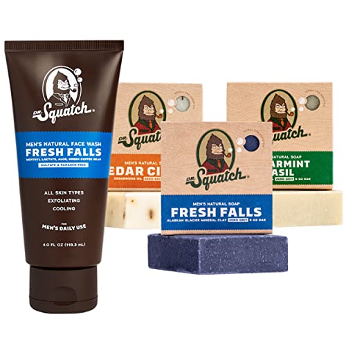 Dr. Squatch Men's Face Wash & Soap Bundle - Natural Exfoliating Cleanser, Fresh Scents - 3 Bars