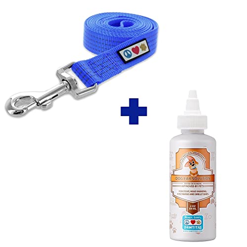 Pawtitas Pet Care Bundle - Durable Blue Leash & Natural Ear Cleaner for Dogs