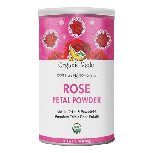 Organic Veda Edible Rose Petal Powder - Nutrient-Rich for Cooking & Skin Care - 16oz