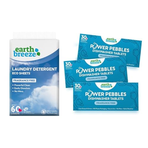 Earth Breeze Laundry Detergent Sheets & Power Pebbles - Fragrance-Free, 60 Loads + 90 Loads