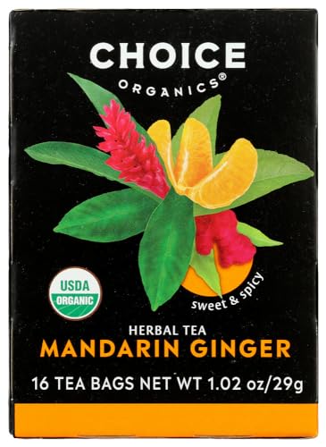 Choice Organics Mandarin Ginger Tea - Caffeine-Free, USDA Organic, 48 Individually Wrapped Bags