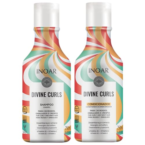 Inoar Divine Curls Shampoo & Conditioner Set - Hydrates, Reduces Frizz - 250ml x 2