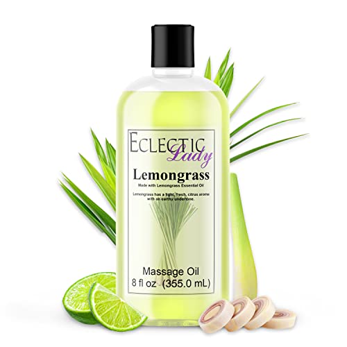 Eclectic Lady Massage Oil - Relaxing Lemongrass Scent, 100% Natural Ingredients - 8oz