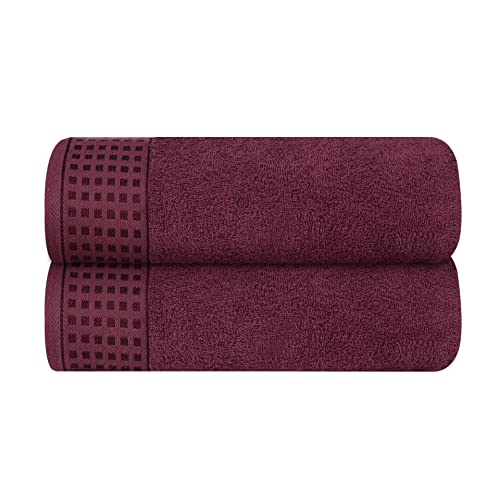 GLAMBURG Cotton Bath Towel Set - Ultra Soft, Highly Absorbent, Quick-Dry, 28x55 Inches - Burgundy