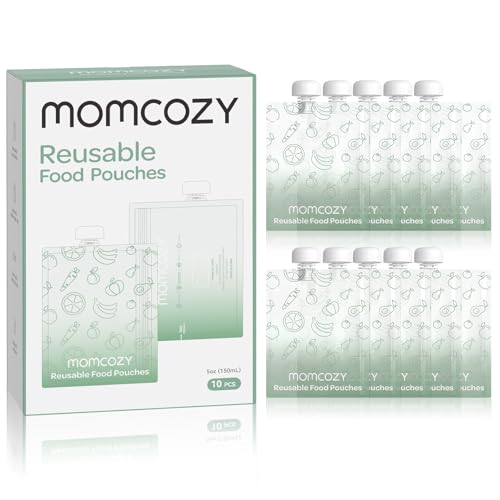 Momcozy Reusable Food Storage Bags - Dishwasher Safe, BPA-Free, Self-Standing, 10 Packs, 5oz