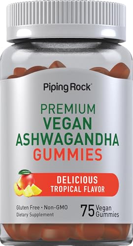 Piping Rock Ashwagandha Gummies - Premium Herbal Support, Vegan & Non-GMO - 75 Count