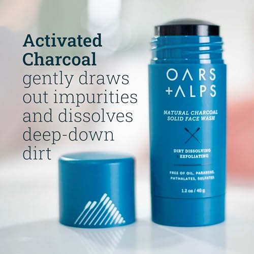 Oars + Alps Face Wash - Exfoliating with Activated Charcoal, Dermatologist Tested - 1.2 Oz