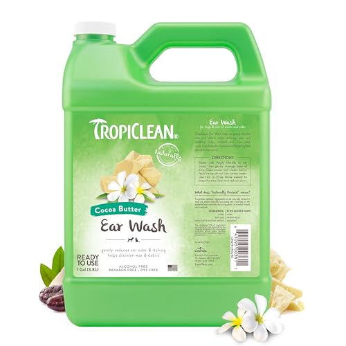 TropiClean Dog Ear Cleaner - Gentle Cocoa Butter Formula, Alcohol-Free, Vet Recommended - 1 Gallon