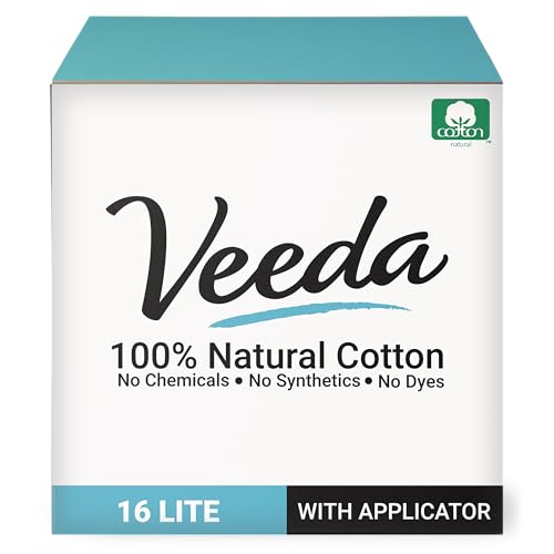 Veeda 100% Natural Cotton Tampons - Leak-Proof Protection, BPA-Free Applicator - 16 Count