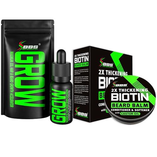 BBS USA Beard Growth Kit - Thicker, Fuller Beard with GROW Oil & Biotin Balm - 2-Piece Set