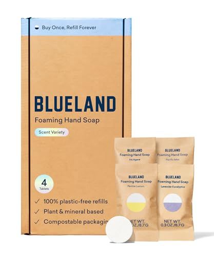 BLUELAND Foaming Hand Soap Tablets - Plant-Based Clean, Hypoallergenic, 4 Pack for 36 Fl oz