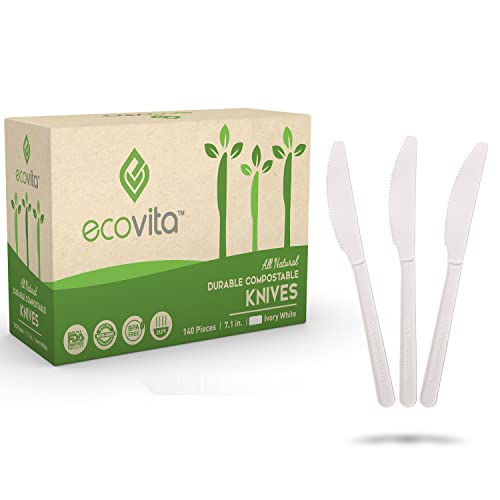 Ecovita Compostable Knives - Durable, Non-GMO, Heat Resistant, 140 Count, 7.1 in. Tray