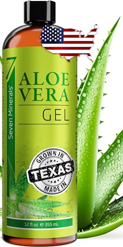 Seven Minerals Organic Aloe Vera Gel - Pure, Vegan Relief for Skin & Hair, 12oz