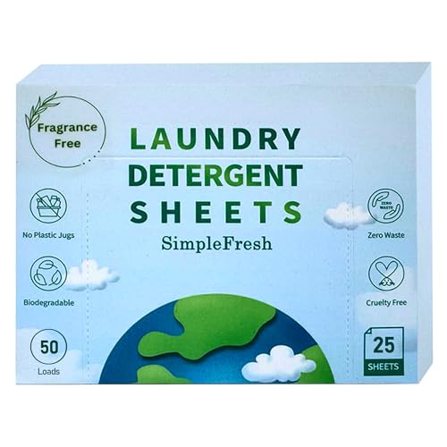 Simple Fresh Laundry Sheets - Fragrance-Free, Plant-Based, Hypoallergenic - 25 Sheets (50 Loads)