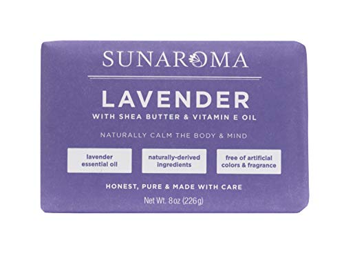 Sunaroma Body Soap - Calming Lavender, Pure Vegetable Base, No Artificial Colors - 1 Pack