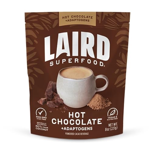 Laird Superfood Hot Chocolate - Dairy Free, Nutrient-Dense Mushroom Blend with Organic Cacao - 8 oz