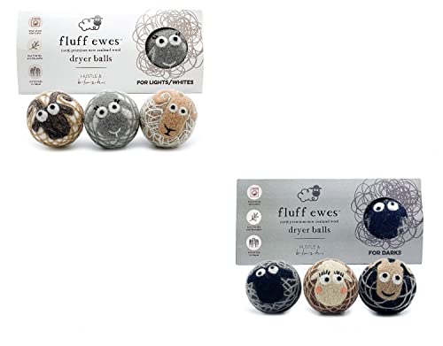 Fluff Ewes Wool Dryer Balls - Natural Fabric Softener, Hypoallergenic & Reusable - 6 Pack