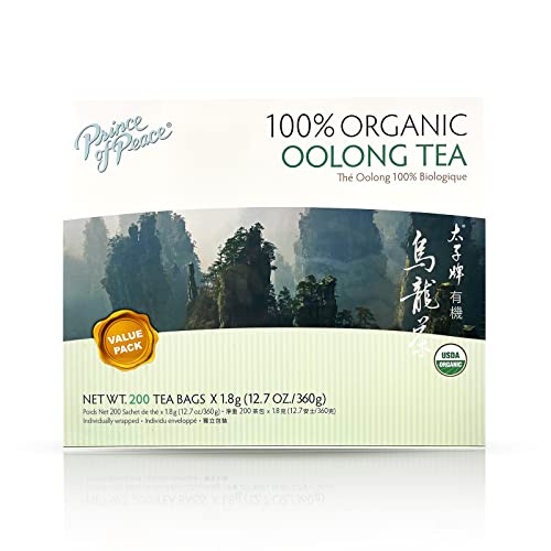 Prince of Peace Organic Tea - Energizing Green & Oolong, 200 Non-GMO Tea Bags