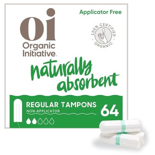 Oi Feminine Care Set - 100% Organic Cotton Tampons, GOTS Certified, Non-Toxic - 64 Count