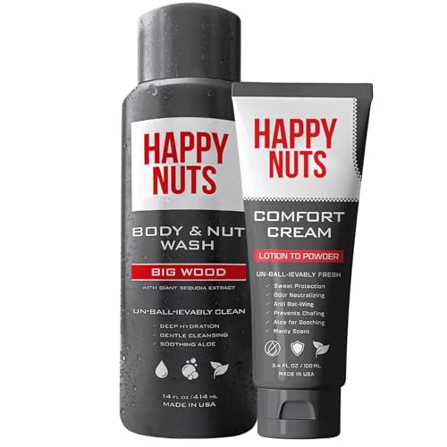 HAPPY NUTS Body Wash & Comfort Cream - Anti-Chafing Sweat Defense, Vegan & Cruelty-Free - 16oz