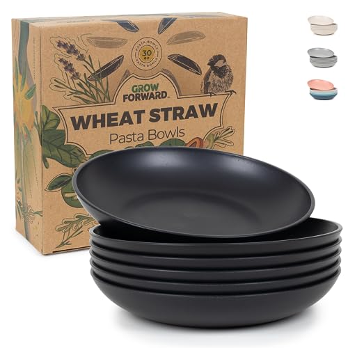 Grow Forward Wheat Straw Pasta Bowls - Unbreakable, BPA Free, Microwave Safe - Set of 6, 30oz