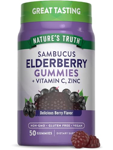 Nature's Truth Black Elderberry Gummies - Supports Immunity with Vitamin C & Zinc - 50 Vegan Gummies