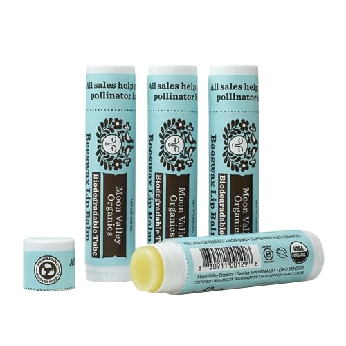 Moon Valley Organics Beeswax Lip Balm - Moisturizes Lips & Cuticles, Cool Mint Vanilla - 4 Pack