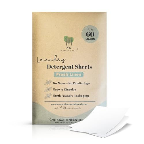 ME Mother Earth Laundry Detergent Sheets - Powerful, Hypoallergenic Clean - 60 Loads, Fresh Linen