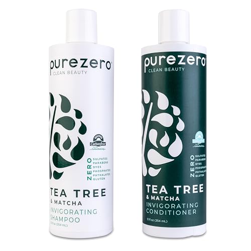 Purezero Tea Tree & Matcha Shampoo & Conditioner Set - Nourishing Scalp Treatment, Vegan - 12oz