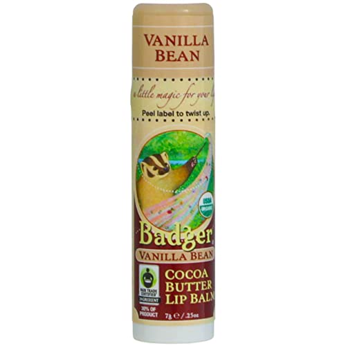 Badger Cocoa Butter Lip Balm - Antioxidant-Rich Protection, Organic Vanilla - 2 Pack