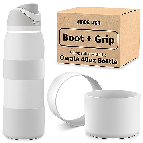 Jmoe USA Silicone Boot Sleeve & Grip for Owala 40oz Bottle - Dents & Scratches Protection - White