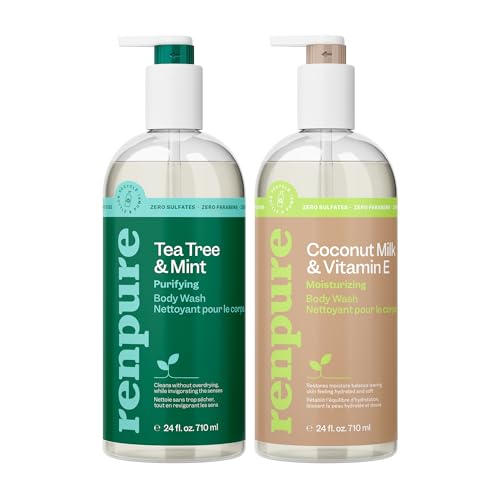 RENPURE Tea Tree Mint Body Wash - Moisturizes, Antibacterial, Vegan & Cruelty-Free - 24oz