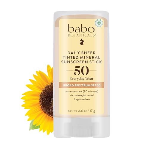 Babo Botanicals Face Sunscreen Stick SPF50 - Water Resistant, EWG Verified, Fragrance-Free - 0.6oz