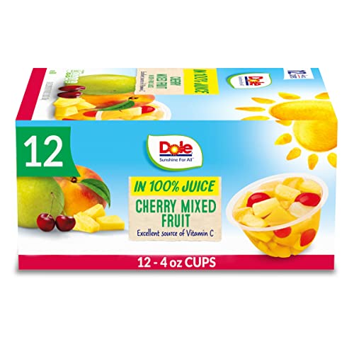 Dole Fruit Bowls Snacks - All Natural Cherry Mixed Fruit in Juice, Gluten-Free - 4oz 12 Cups