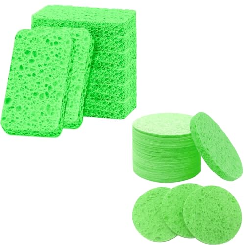 Natural Cleaning Sponge Set - Durable, Scratch-Free, Biodegradable, 12 Sponges + 50 Facial Sponges