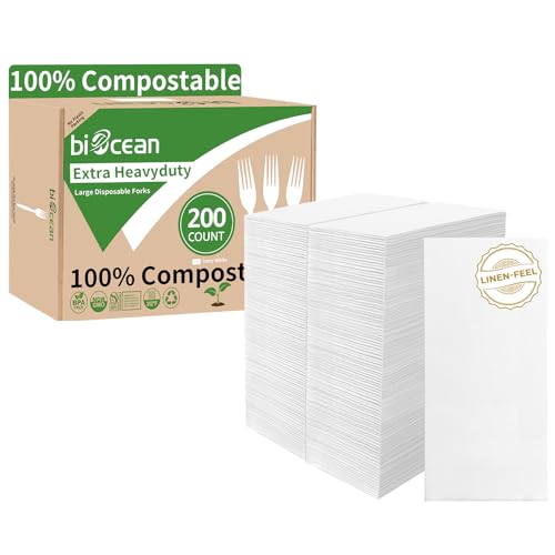 Biocean Compostable Cutlery Set - Heavyweight, Certified Non-Plastic Utensils, 190 pcs