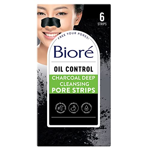 Biore Charcoal Blackhead Remover Pore Strips - Deep Cleansing, Reduces Oil & Blackheads - 6 Count