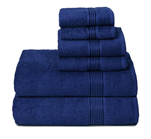 Belizzi Home Cotton Towel Set - Ultra Soft, Quick Dry, Natural & Safe - 6 Pieces in Navy Blue