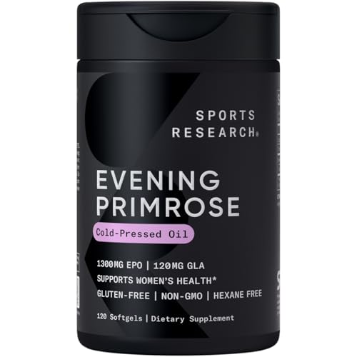 Sports Research Evening Primrose Softgels - Women's Health & Skin Support, 1300mg, 120 Count