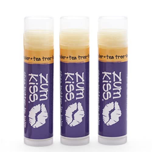 Zum Tea Tree-Lavender Lip Balm - Hydrating, Nourishing Ingredients, Pack of 3 - 0.15oz Each