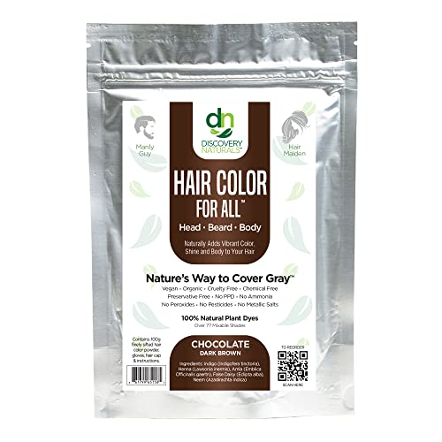 Discovery Naturals Brown Henna Hair Dye - 100% Natural, Vegan, Chemical-Free, 100g