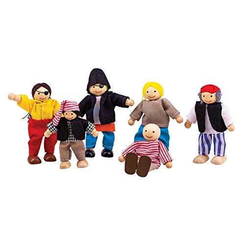 Bigjigs Toys Wooden Pirate Dolls - 6 Fun Characters, Safe Non-Toxic Materials - 12cm x 11cm x 3cm