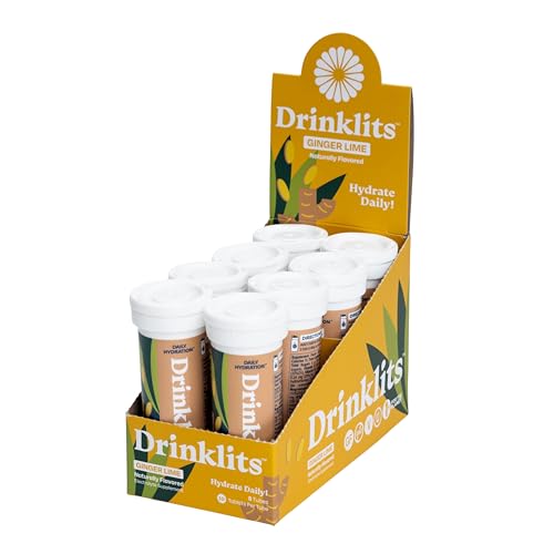 Drinklits Ginger Lime Electrolyte Tablets - Sugar-Free Hydration, Essential Vitamins - 80 Servings