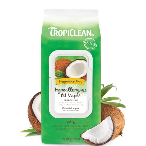 TropiClean Pet Wipes - Hypoallergenic, Fragrance-Free, Safe for Face, 100 Count