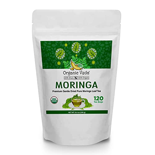 Organic Veda Moringa Tea Bags - Nutrient-Rich, Immune Support, Vegan - 120 Caffeine-Free Bags